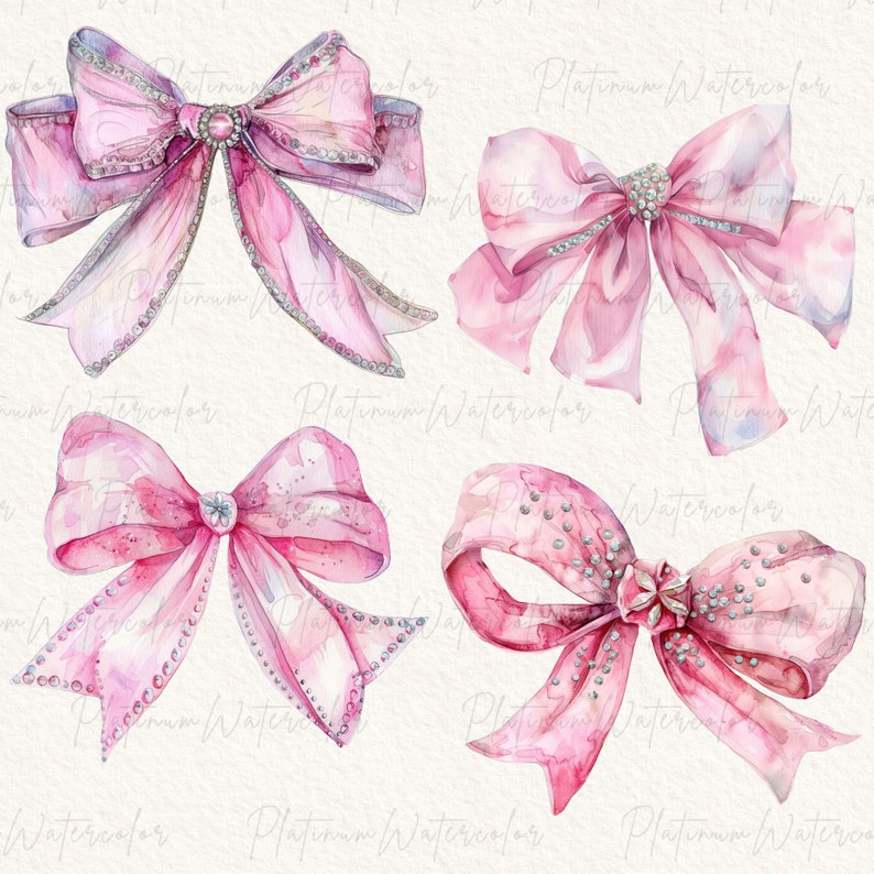 Pink Bow Digital Clipart, Watercolor Clipart, Bows Png, Transparent ...