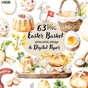 Ostern Clipart, Ostern Korb PNG, Ostern PNG, Digitales Papier - Perfekt zum Basteln und Scrapbooking.