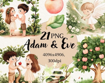 Adam and Eve Clipart Bundle, Bible Study PNG, Transparent Background, Digital Clipart, Instant Download, Commercial Use