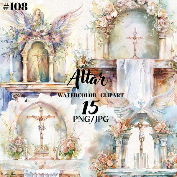 Catholic Altar, Church Altar Flowers Clipart, Catholic Watercolor, First Communion Invitation, Digital Clipart, Instant download, Commercial