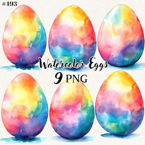 9 Bundle di clipart di uova di Pasqua ad acquerello, png di uova di Pasqua, PNG di uova di Pasqua arcobaleno, sfondo trasparente, clipart digitale
