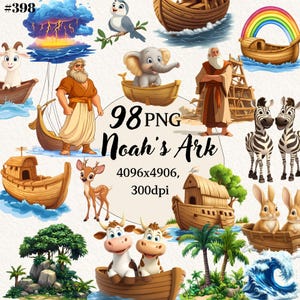 Noahs Ark Clipart, Noahs Ark Nursery, Transparent Background, Digital Clipart, Instant Download, Commercial Use