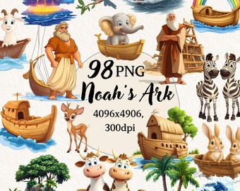 Noahs Ark Clipart, Noahs Ark Nursery, Transparent Background, Digital Clipart, Instant Download, Commercial Use