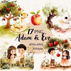 Adam und Eva Clipart Bundle, religiöse Png, transparenter Hintergrund, digitale Clipart, Instant Download, kommerzielle Nutzung