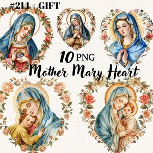 Pacchetto clipart Vergine Maria, arte cattolica, clipart cristiana, sfondo trasparente, clipart digitale, download istantaneo, uso commerciale