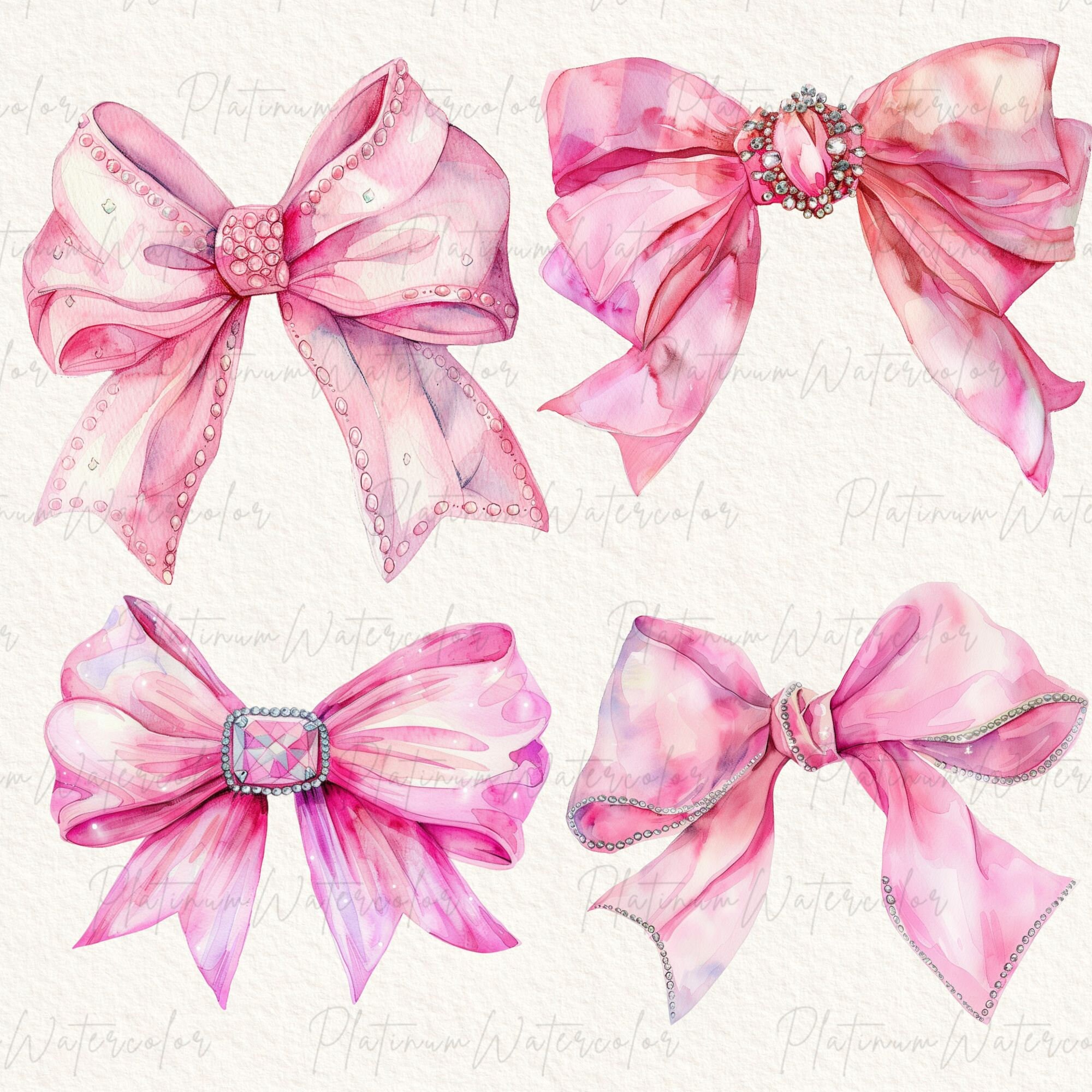 Pink Bow Digital Clipart, Watercolor Clipart, Bows Png, Transparent ...