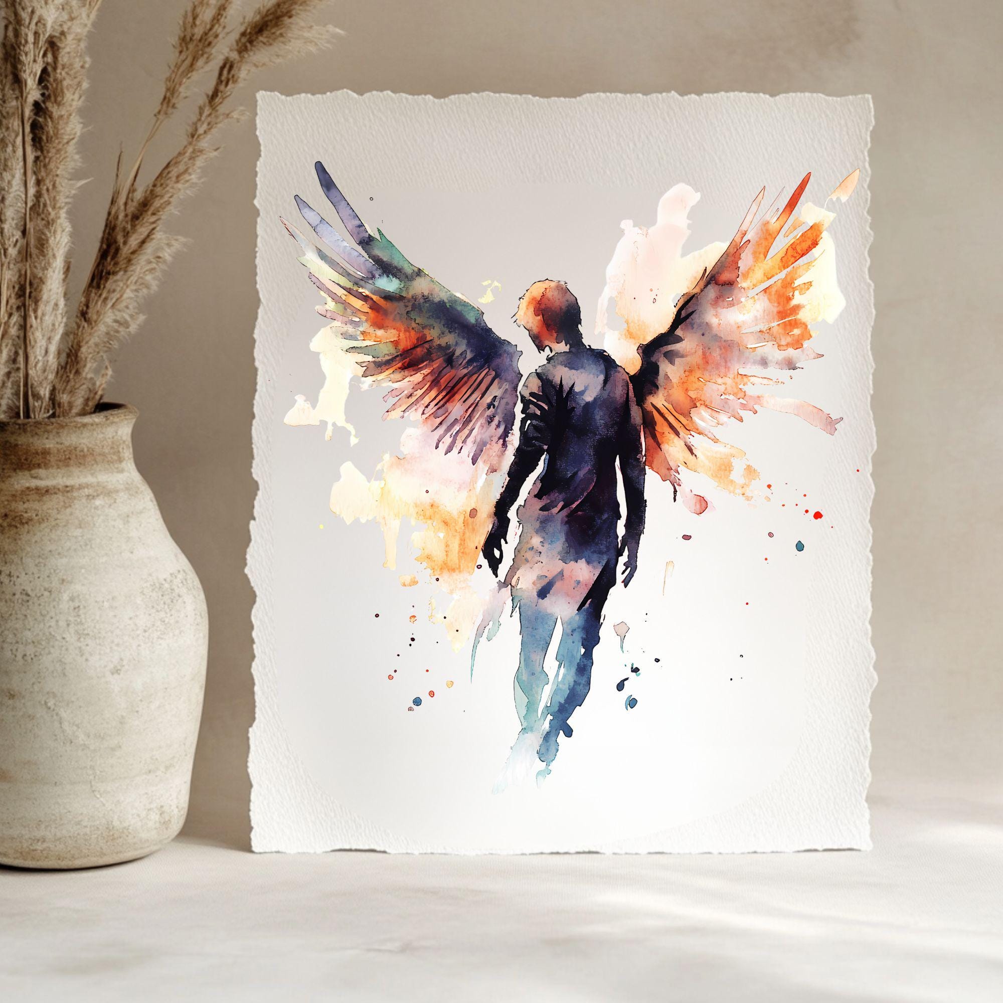 天使の羽のクリップアート、記念背景 png、水彩画の天使 - デジタル