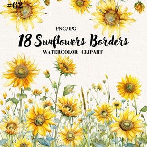 Tournesols bordure Clipart PNG, bordure tournesol, fleurs jaunes Clipart, Clipart numérique, téléchargement immédiat, usage Commercial