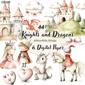 Aniversário de dragão png, clipart de cavaleiro em aquarela, ideal para scrapbooking e artesanato.