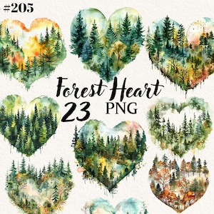 forest background png, png overlays forest, hearts clipart, tree illustration, transparent background, digital clipart,  commercial use