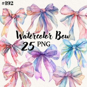 Watercolor bows clipart,bow digital clipart, rainbow bows png, transparent background, digital clipart, instant download, commercial use