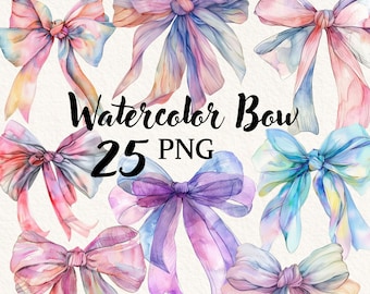 Watercolor bows clipart,bow digital clipart, rainbow bows png, transparent background, digital clipart, instant download, commercial use