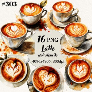 Latte art stencils Clipart Cundle, Coffee Cup Clipart, Transparent Background, Digital Clipart, Instant Download, Commercial