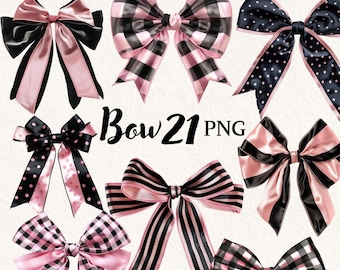 Black bow digital clipart bundle, pink bow clip art, transparent background, digital clipart, instant download, commercial use