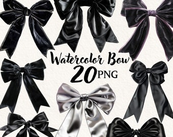 Zwarte strik clipart, zwart lint clipart, bogen bundel, transparante achtergrond, digitale clipart, instant download, commercieel gebruik