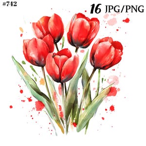 Rode tulp png, tulpen clipart, aquarel clipart voor paasambachten en lentedecor.