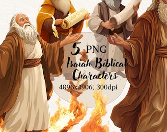 5 cliparts personnages bibliques d'Isaïe, étude de la Bible, fond Transparent, clipart numérique, téléchargement immédiat, usage commercial
