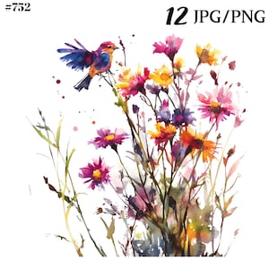 Spring Clipart, Flower Clipart, Wildflowers Clipart  Set for Easter Crafts and Spring Decor.