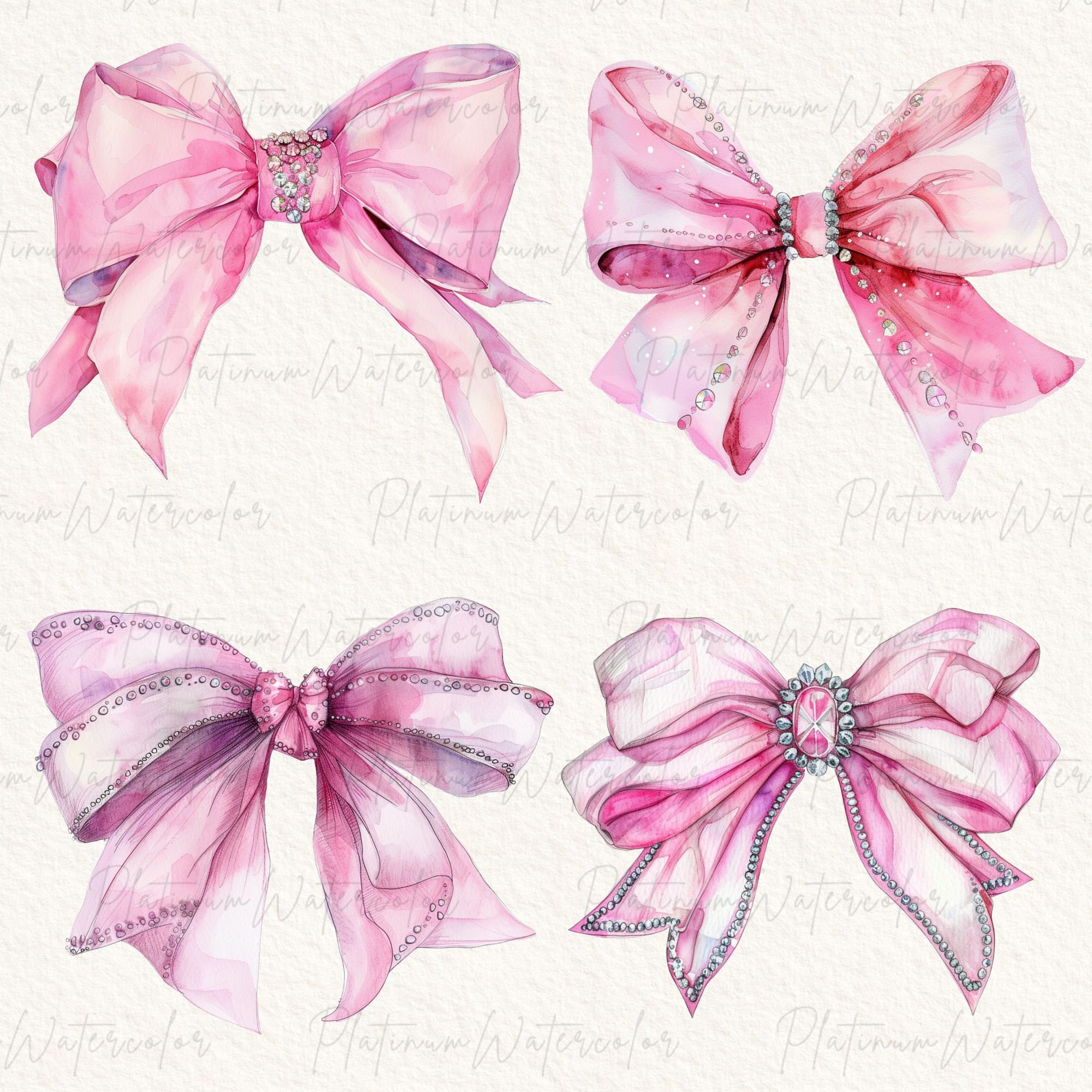 Pink Bow Digital Clipart, Watercolor Clipart, Bows Png, Transparent ...