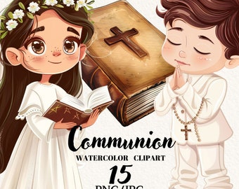 First Communion Clipart, First Holy Communion Clipart, Watercolor Clip Art Bundle, Digital Clipart, Instant download, Commercial use