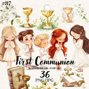 First Communion Clipart, First Holy Communion Clipart, Watercolor Clip Art Bundle, Digital Clipart, Instant download, Commercial use