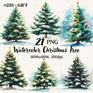 Watercolor christmas tree png bundle, christmas tree decor clipart, christmas  trees graphics, transparent background, digital clipart