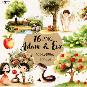 Adamo ed Eva Clipart Bundle, png religiosi, sfondo trasparente, clipart digitale, download immediato, uso commerciale