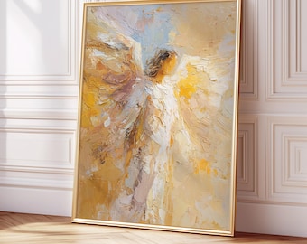 Angel art print digital download, guardian angel painting, modern wall art, printable poster, spiritual home decor.