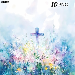Christian Cross JPG, Christian Art,  Religious Clipart, Watercolor Digital Art for Instant Download.