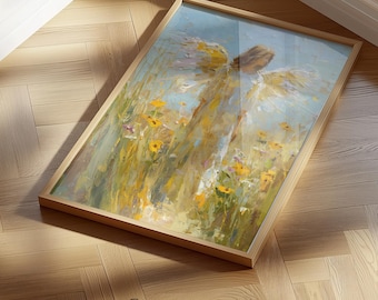 Engel digitaal schilderen, engel muurkunst print, engelenvleugels poster, downloadbare kunst, digitale print, modern muurdecor