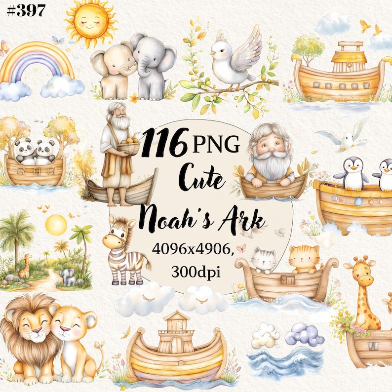 Cute Noah's Ark, Bible Study PNG, Transparent Background, Digital ...