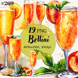 Bevanda firmata Bellini, pacchetto di clipart, bevanda acquerello, sfondo trasparente, clipart digitale, download istantaneo, uso commerciale