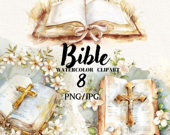 Bible Clipart PNG, Catholic Holy Bible Watercolor Clipart, Catholic Art, Religious Prints, Watercolor Clipart, Digital Clipart