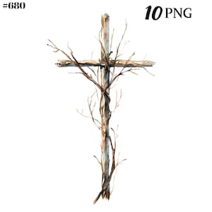 Kreuz aus Zweigen Clipart, 10 PNG, Aquarell Digital Art zum sofortigen Download.