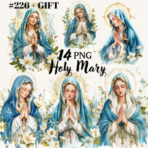 Virgen María, paquete de imágenes prediseñadas, arte católico, Santa María vintage, fondo transparente, imágenes prediseñadas digitales, descarga instantánea, uso comercial