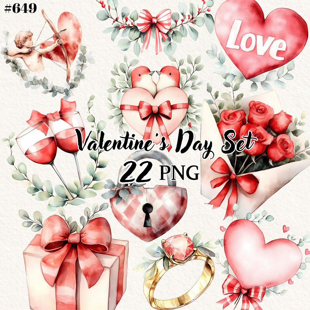 Valentines Day Clipart Bundle, Heart Png, Love Png, Retro Png Clipart ...