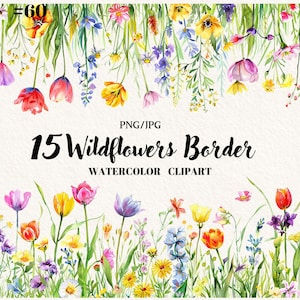 Wildflower Clipart Border, Wildflowers Borders, Digital Clipart, Instant download, Commercial Use