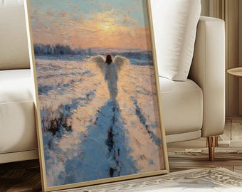 Guardian Angel Poster – Oil Painting Wall Art, Angel Print, Spiritual Artwork, Angel Wall Decor