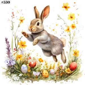 10 JPG Happy Easter Clipart Bundle, Clipart acquerello, coniglietto pasquale, illustrazione digitale, grafica digitale, clipart digitale