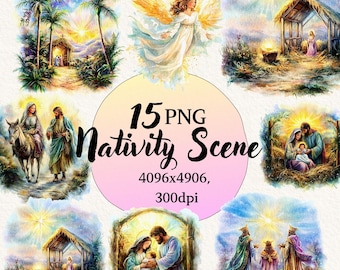 Nativity Set Clipart Bundle, Religious png, Transparent Background, Digital Clipart, Instant Download, Commercial Use