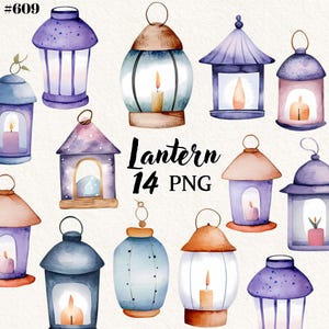 Lantern Clipart Bundle, Whimsical Watercolor Lantern Clipart Set - Instant Download for Sublimation!