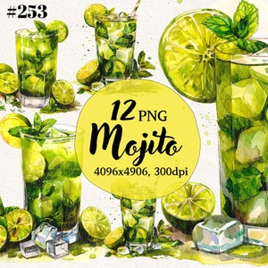 Mojito Drink Clipart Bundle, Bar Menü, Signature Getränke Mojito PNG Hintergrund, digitale Clipart, sofortiger Download, kommerzielle Nutzung