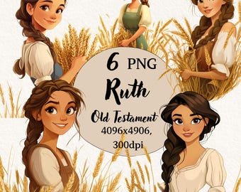 6  Ruth Biblical Characters, Old Testament Character Clipart, Transparent Background, Digital Clipart, Instant Download, Commercial Use