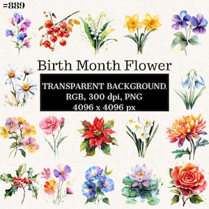 Birth Month Flower Clipart for Festive DIY Fun.