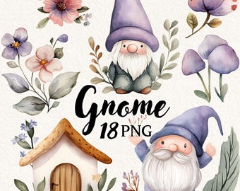 Little Gnome Clipart Set - Gnome Garden Decor, Instant Download for Commercial Use