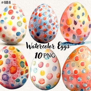 10 bundle di clipart di uova di Pasqua ad acquerello, png di uova di Pasqua, PNG di uova di Pasqua arcobaleno, sfondo trasparente, clipart digitale