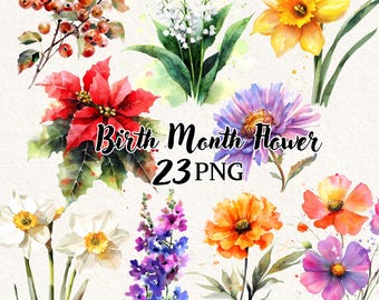 Birth Month Flower Clipart Bundle for Creative DIY Projects
