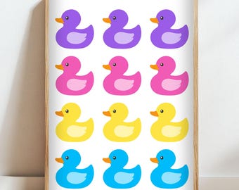 気まぐれなアヒルのイラスト - 印刷可能な子供部屋の装飾ポスター、すぐにダウンロードできます