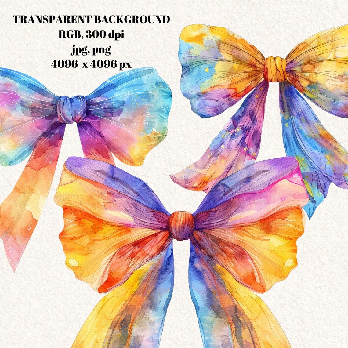 Rainbow Gift Bow Clipart Bundle, Party Invitation Bow PNG, Transparent ...