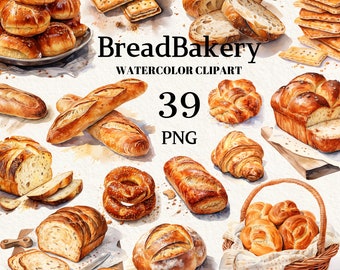 Bakery png bread Clip Art, Watercolor Bread Clipart, PNG Digital Download, Transparent Background, Commercial Use Aesthetic Food Cliaprt